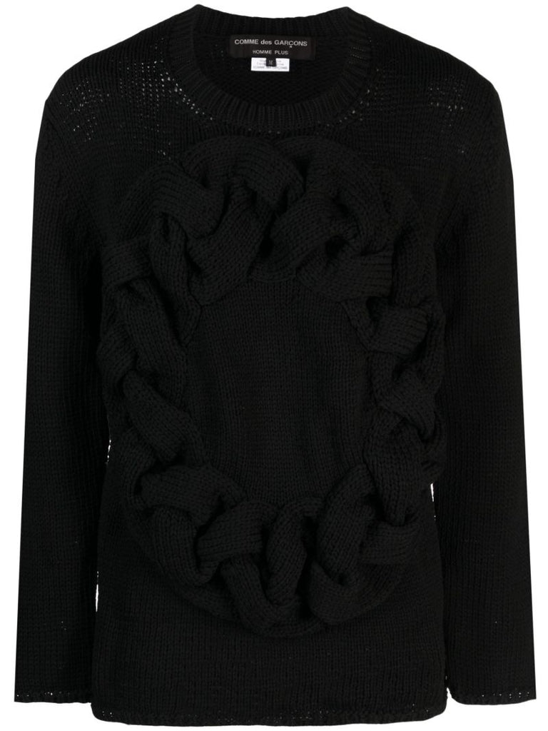 Black Cable-knit Crew-neck Sweater