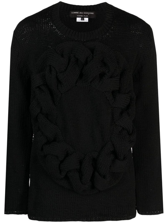 Black Cable-knit Crew-neck Sweater