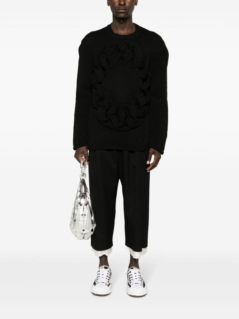 Black Cable-knit Crew-neck Sweater