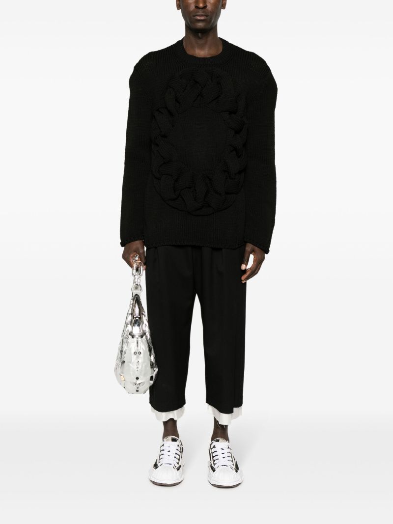 Black Cable-knit Crew-neck Sweater