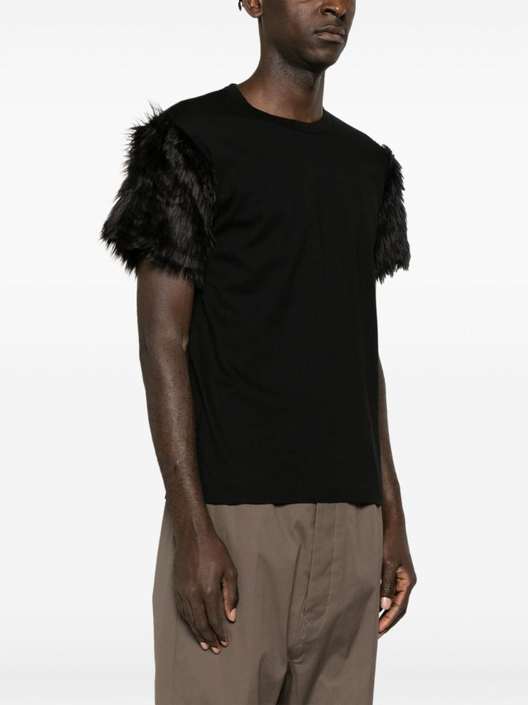 Black Faux-fur Sleeve T-shirt