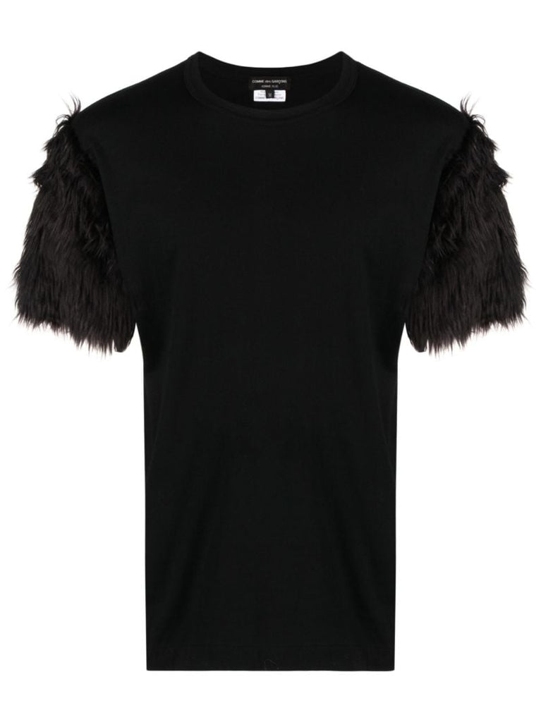 Black Faux-fur Sleeve T-shirt