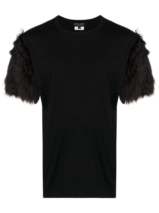 Black Faux-fur Sleeve T-shirt