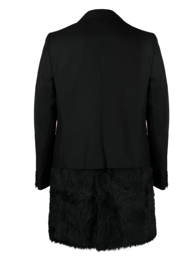 Black Faux-fur Trim Single-breasted Coat
