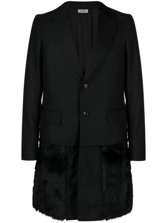 Black Faux-fur Trim Single-breasted Coat