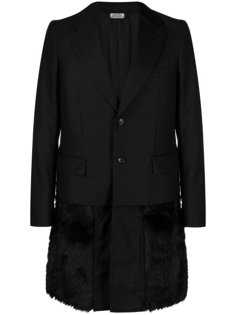 Black Faux-fur Trim Single-breasted Coat