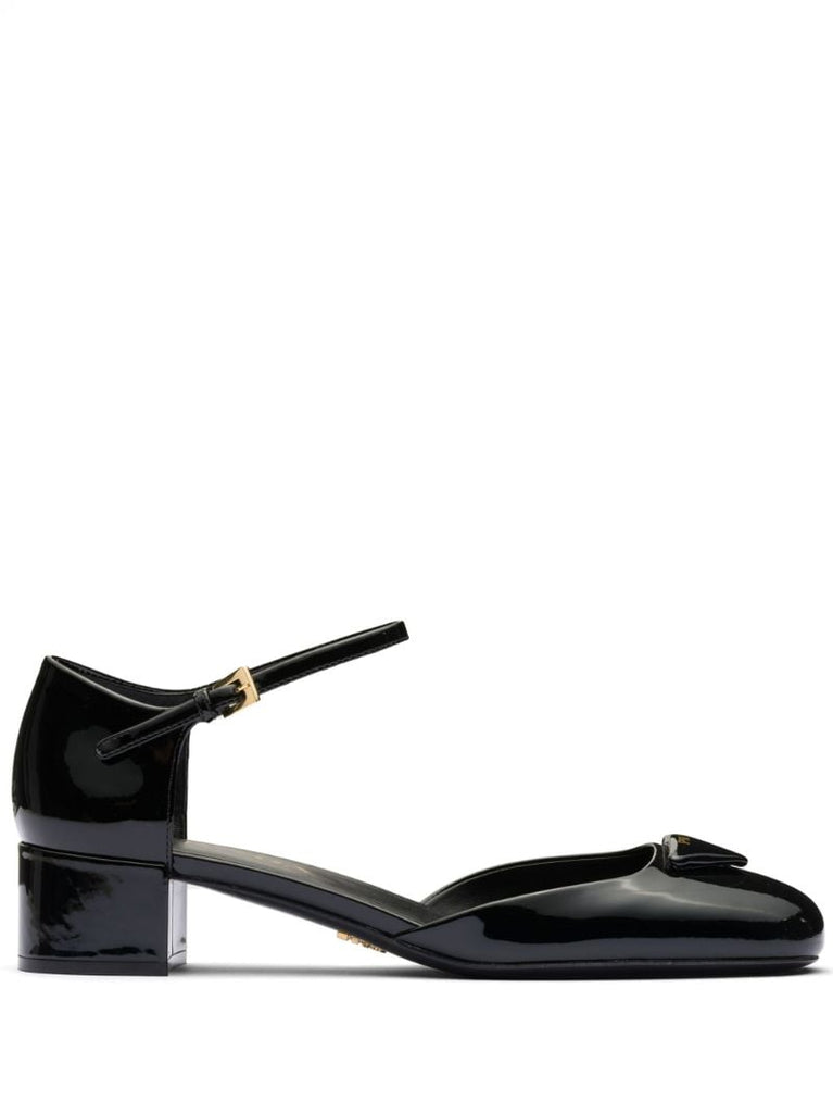 Black Triangle-logo 35 Leather Ballet Pumps