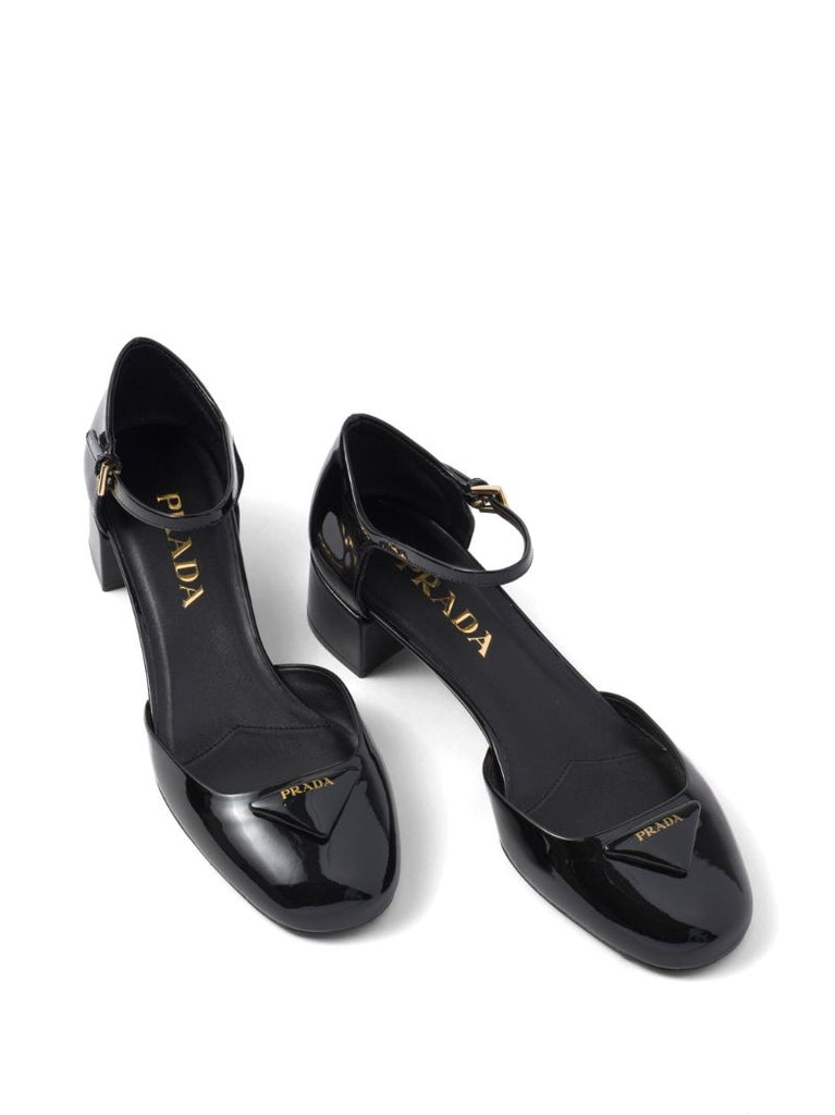 Black Triangle-logo 35 Leather Ballet Pumps