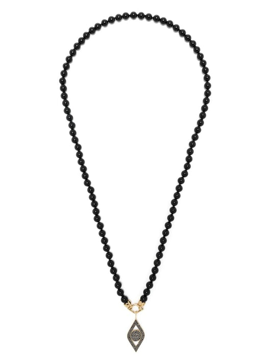 14k Yellow Gold Evil Eye Pearl Necklace