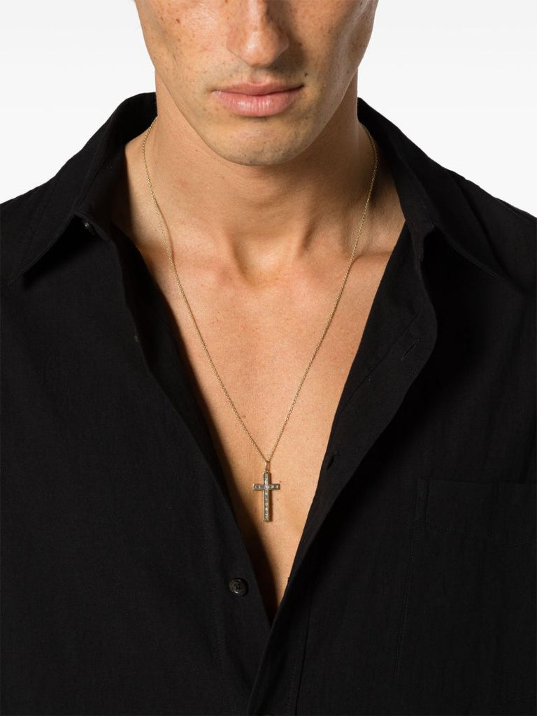 14k Yellow Gold Cross Diamond Pendant Necklace