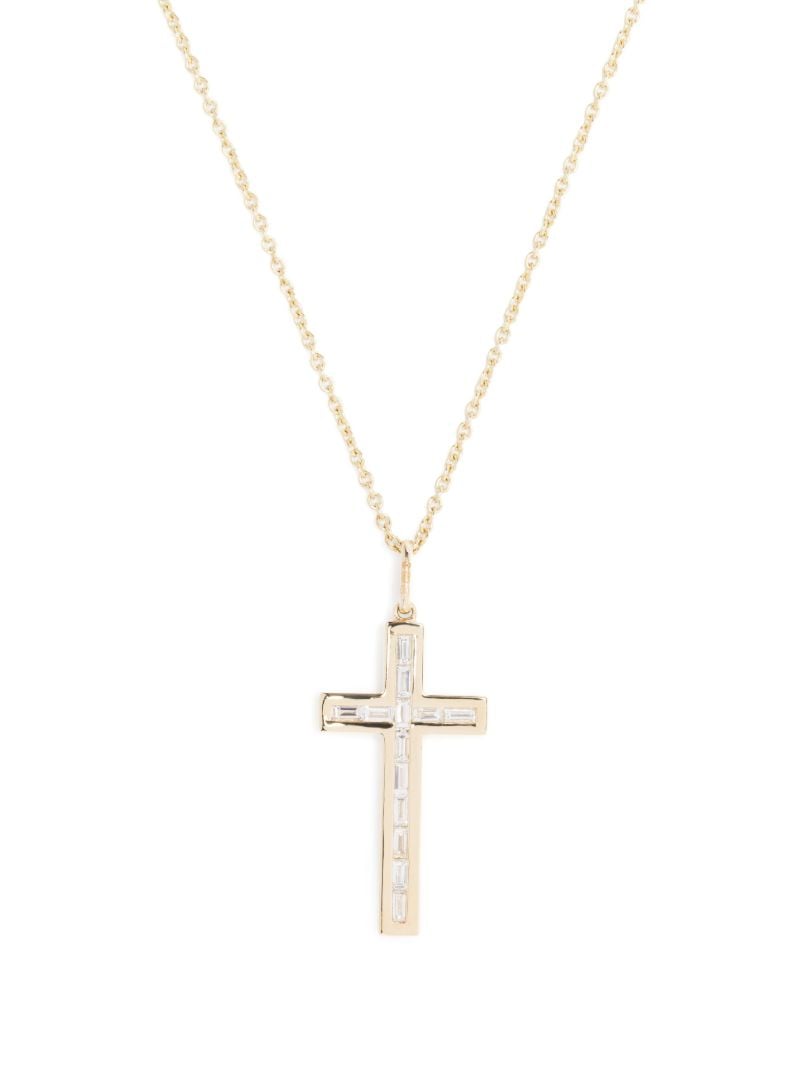 14k Yellow Gold Cross Diamond Pendant Necklace