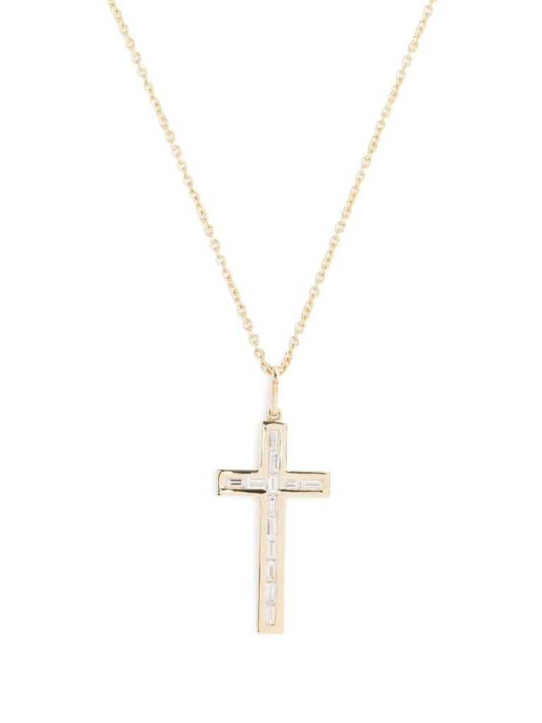 14k Yellow Gold Cross Diamond Pendant Necklace