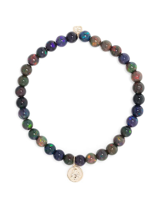 14k Yellow Gold Tiny Sitting Buddha Opal Beaded Bracelet