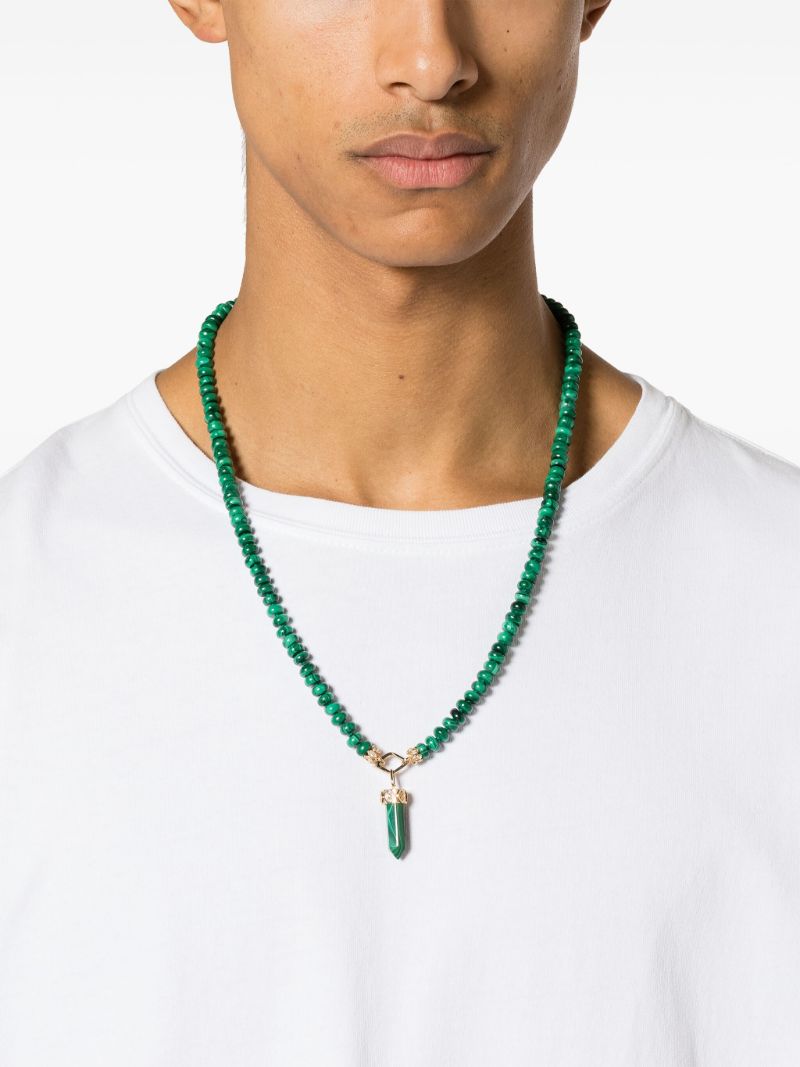 14k Yellow Gold Eye Malachite Beaded Necklace