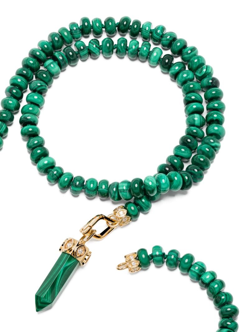 14k Yellow Gold Eye Malachite Beaded Necklace