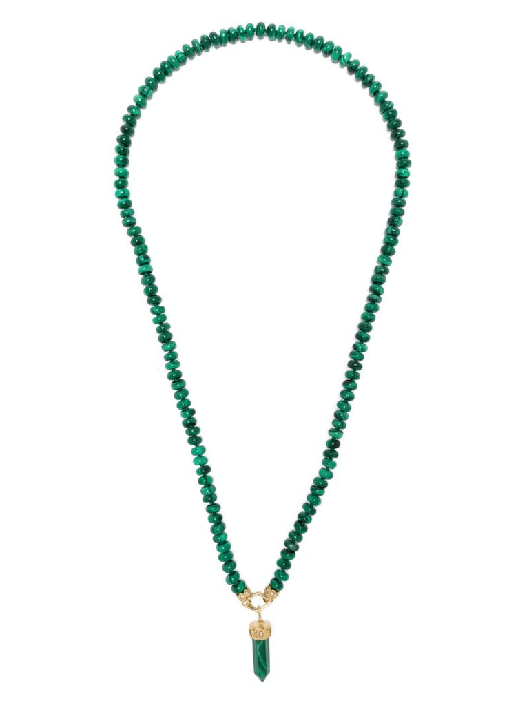 14k Yellow Gold Eye Malachite Beaded Necklace