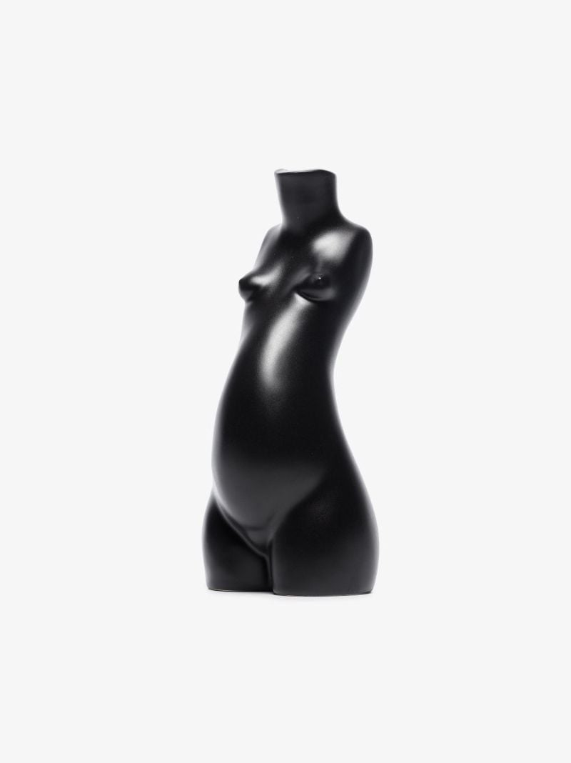 Black Tit for Tat Short Earthenware Candlestick