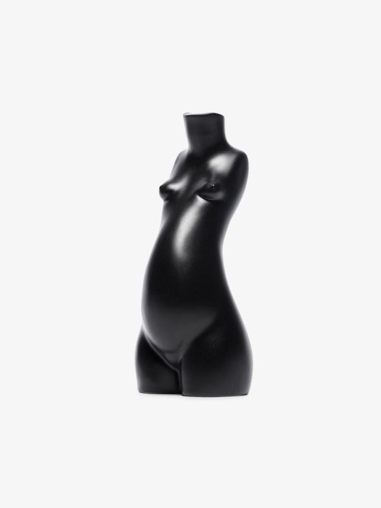 Black Tit for Tat Short Earthenware Candlestick