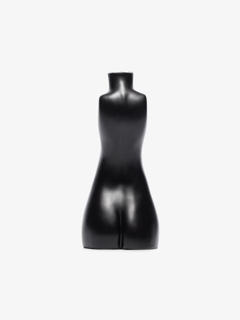 Black Tit for Tat Short Earthenware Candlestick