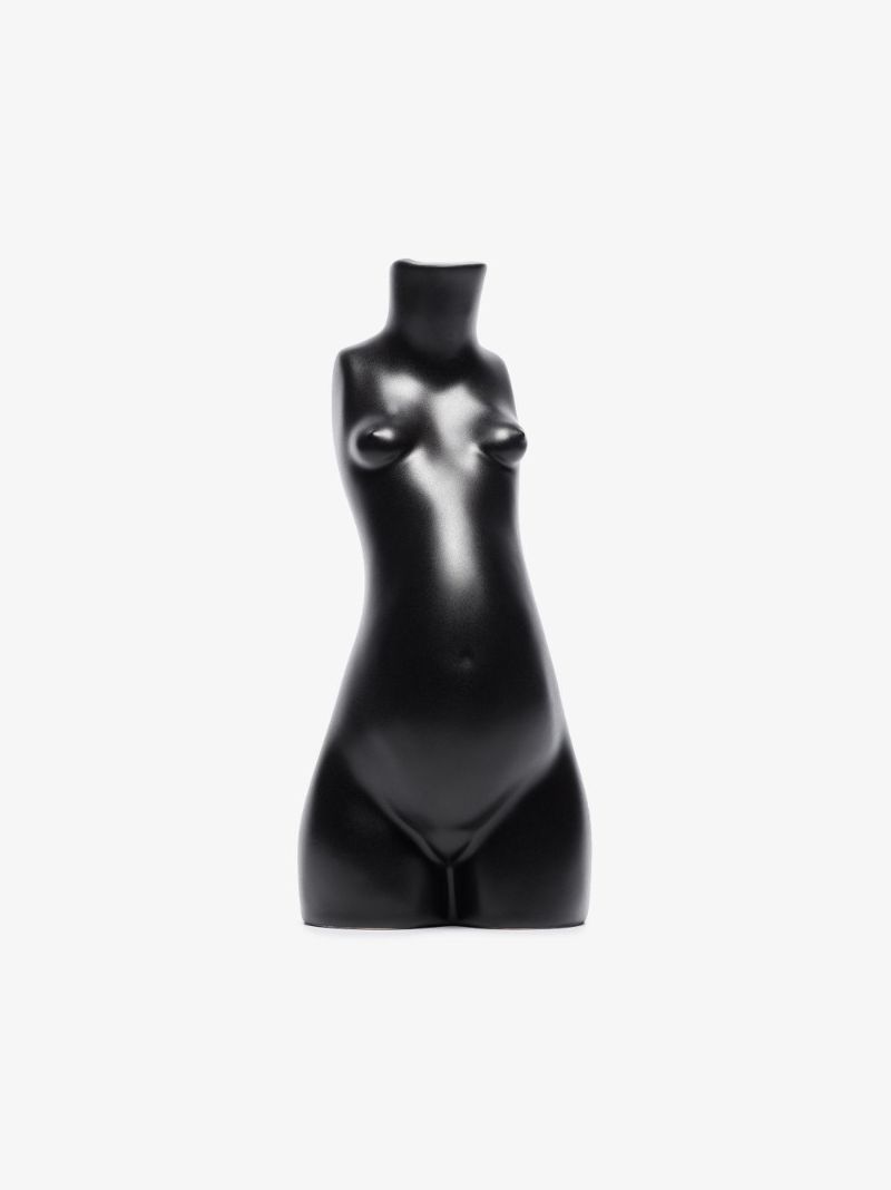 Black Tit for Tat Short Earthenware Candlestick