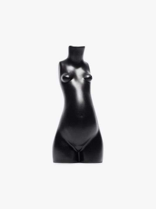 Black Tit for Tat Short Earthenware Candlestick