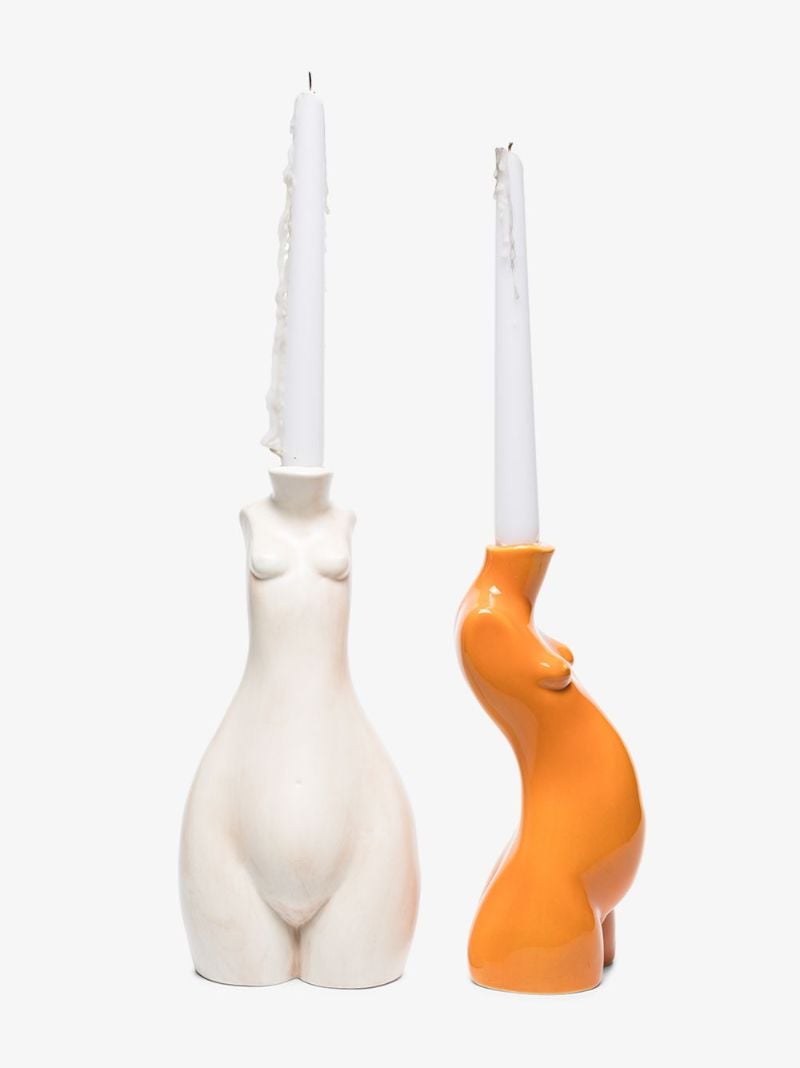White Tit for Tat Tall Candlestick