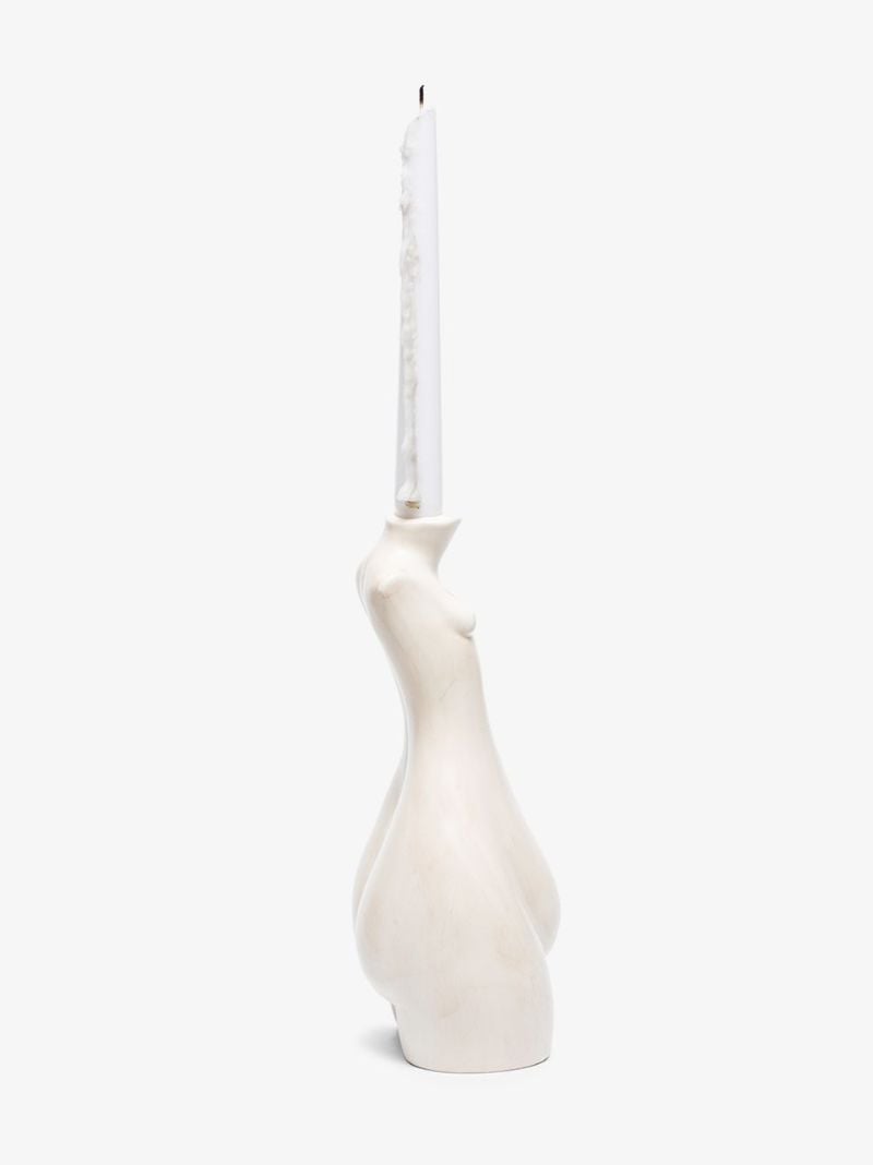 White Tit for Tat Tall Candlestick