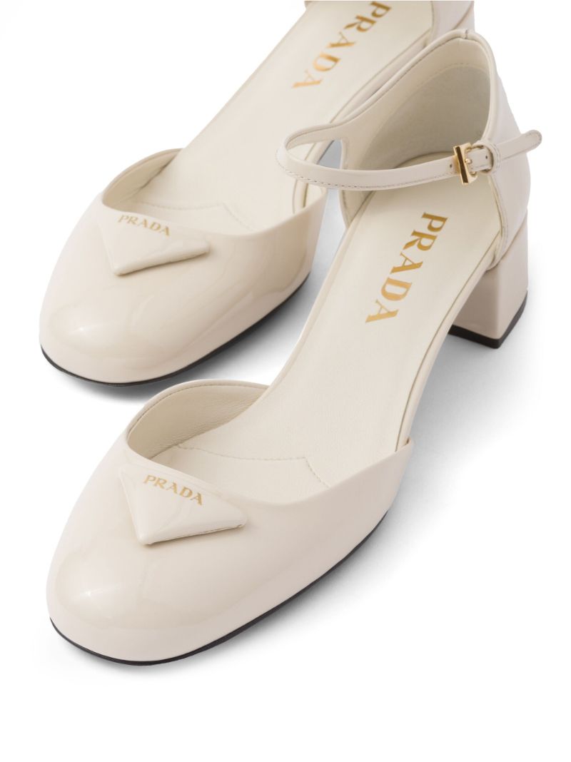 White Triangolo 35 Patent Leather Ballet Pumps
