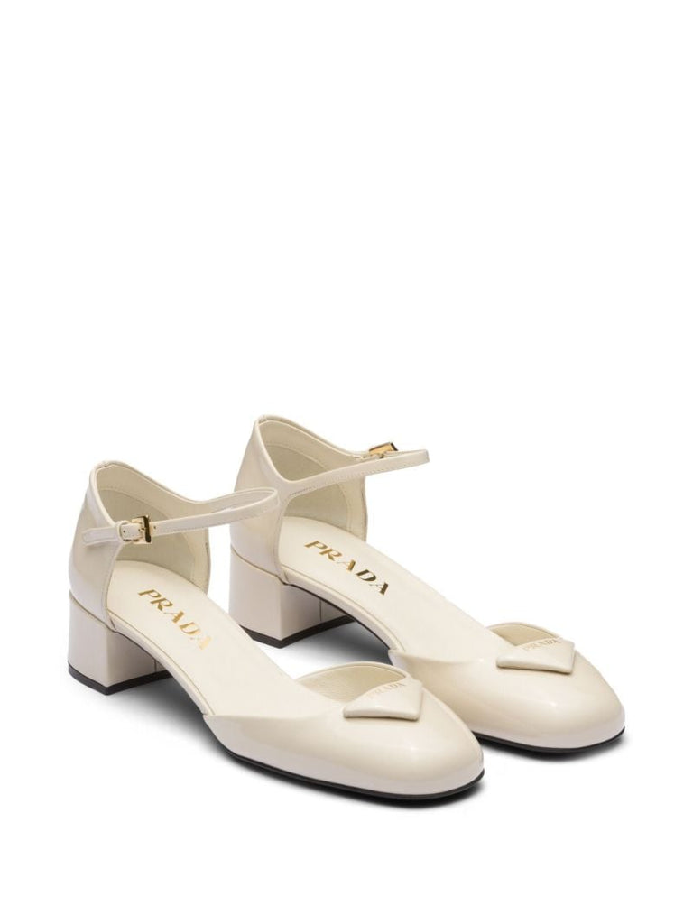 White Triangolo 35 Patent Leather Ballet Pumps