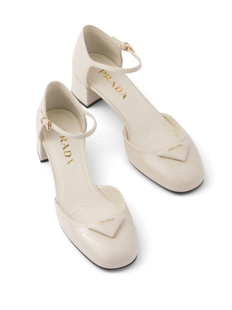 White Triangolo 35 Patent Leather Ballet Pumps