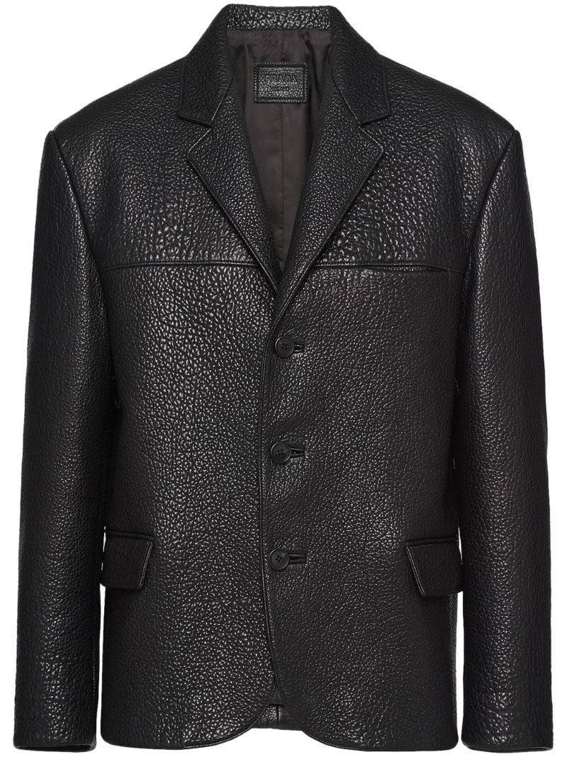 Black Leather Single-breasted Blazer