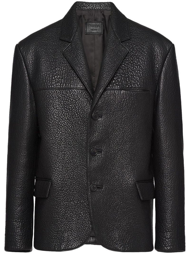 Black Leather Single-breasted Blazer
