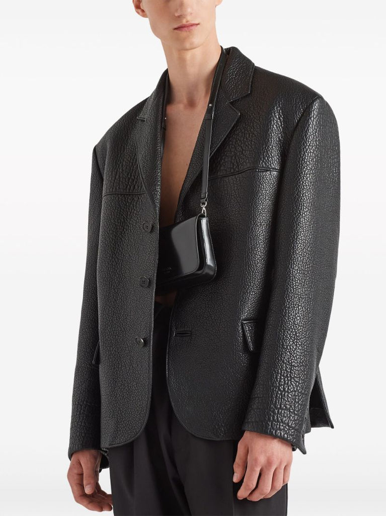 Black Leather Single-breasted Blazer