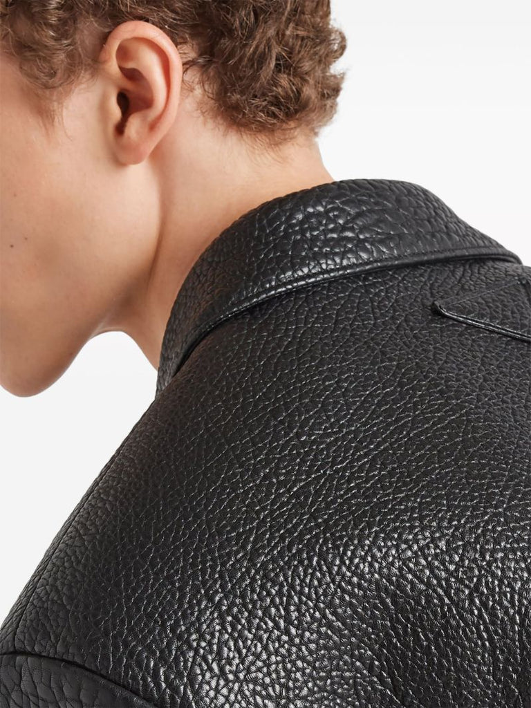 Black Leather Single-breasted Blazer