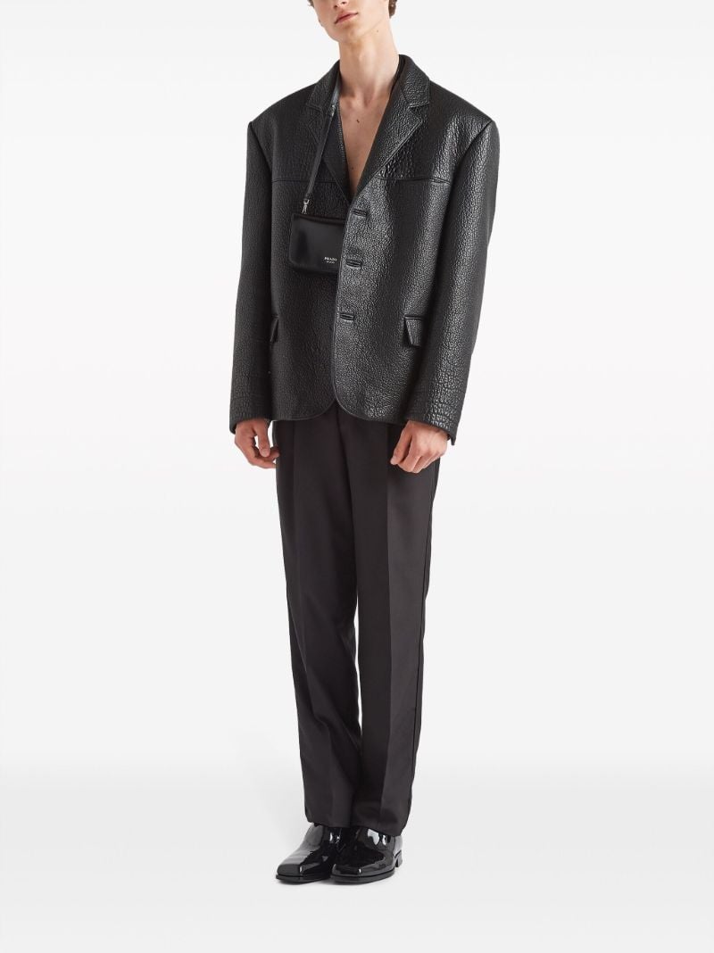 Black Leather Single-breasted Blazer