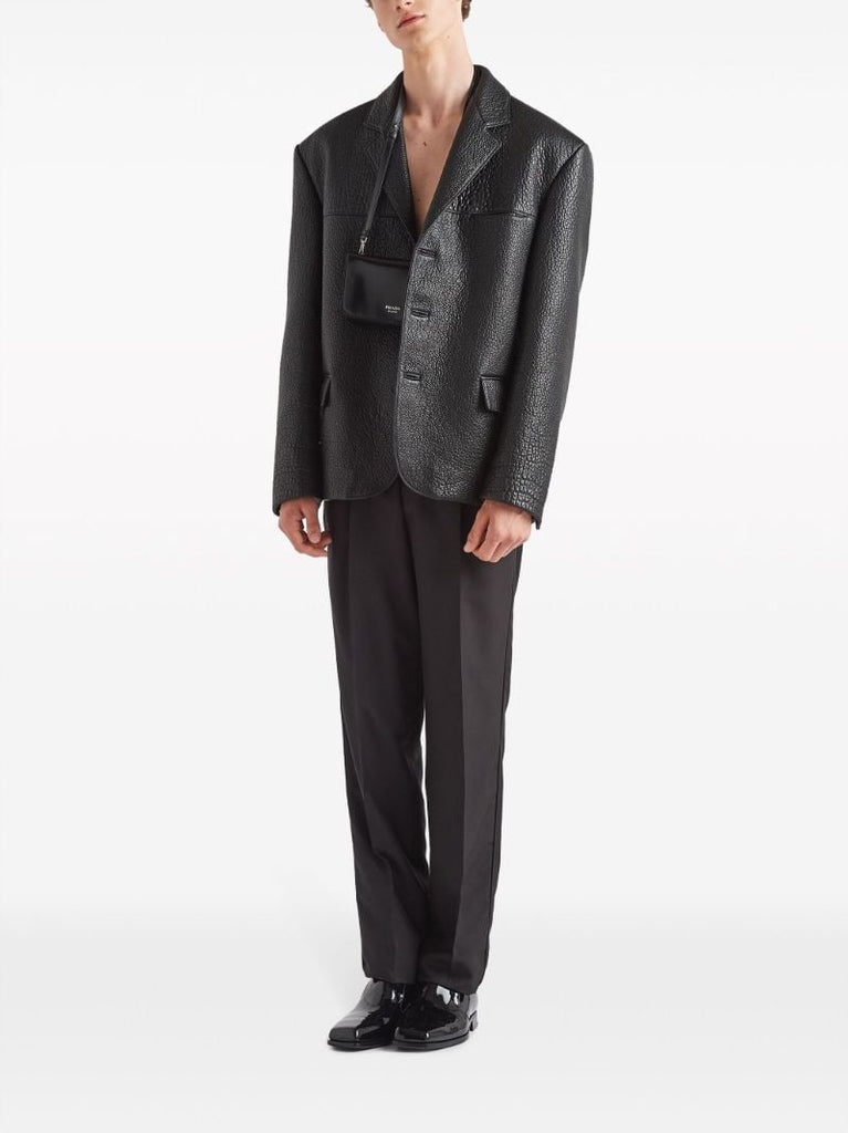 Black Leather Single-breasted Blazer