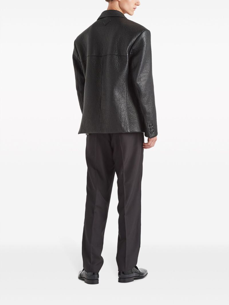 Black Leather Single-breasted Blazer