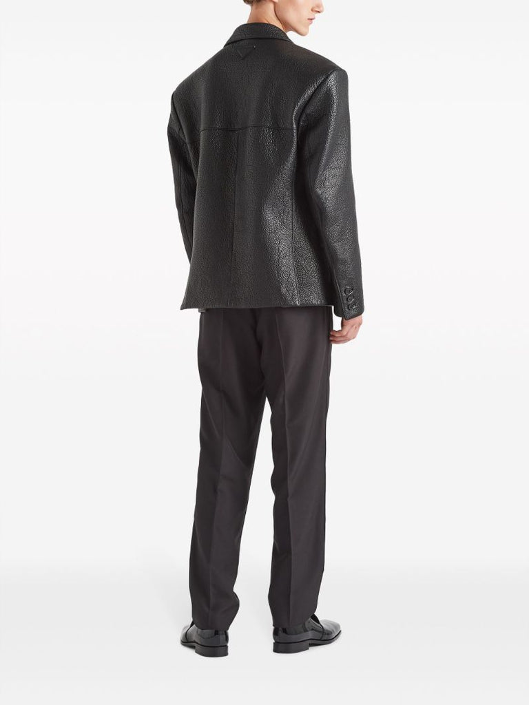 Black Leather Single-breasted Blazer