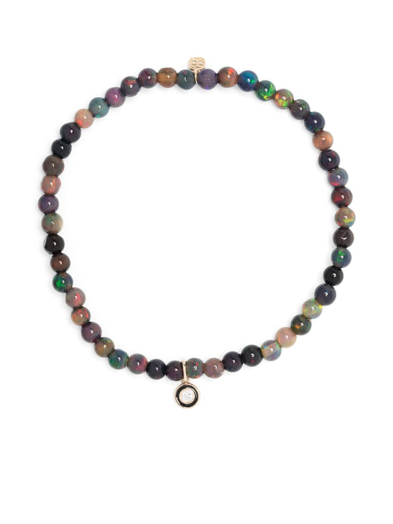 14k Yellow Gold Diamond Opal Beaded Bracelet