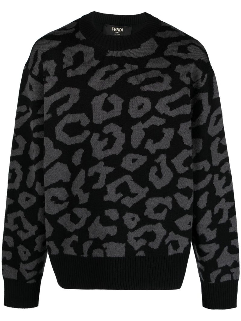Black Olive Leopard-pattern Sweater