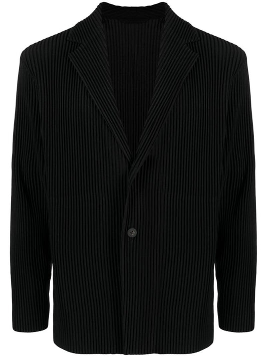 Black PlissÃ_x0083_Â© Single-breasted Blazer