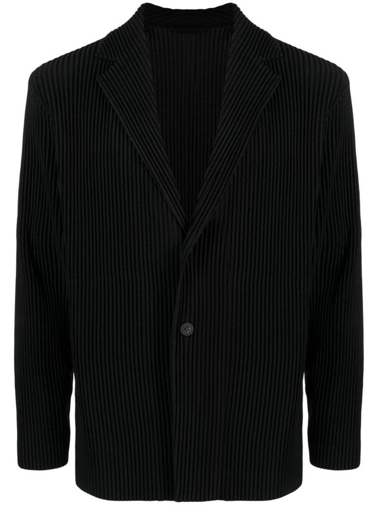 Black PlissÃ_x0083_Â© Single-breasted Blazer