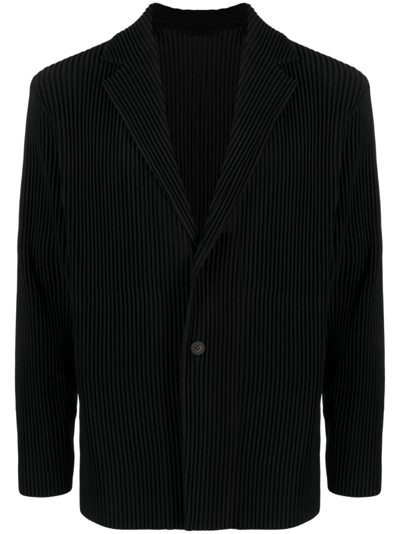 Black PlissÃ_x0083_Â© Single-breasted Blazer