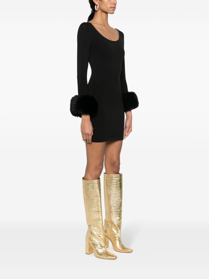 Black Faux-fur Cuff Mini Dress