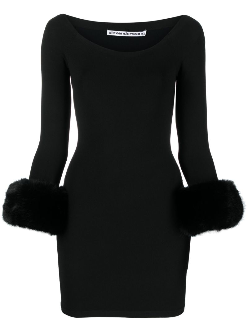 Black Faux-fur Cuff Mini Dress