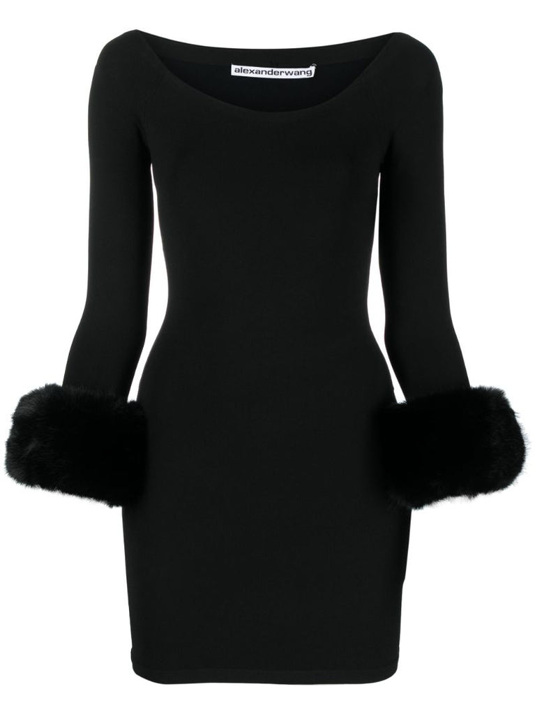 Black Faux-fur Cuff Mini Dress