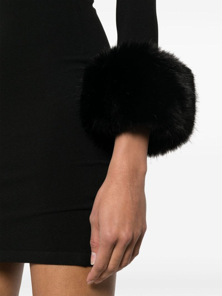 Black Faux-fur Cuff Mini Dress