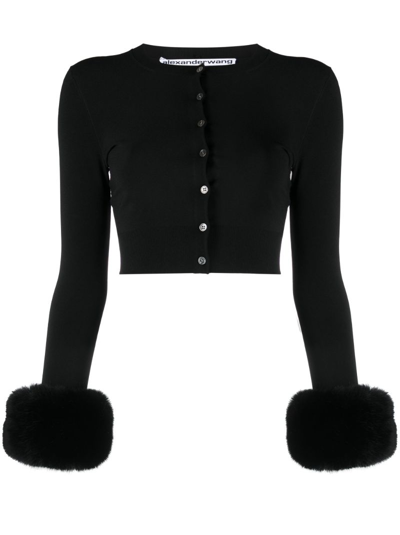 Black Faux-fur Cuff Cropped Cardigan