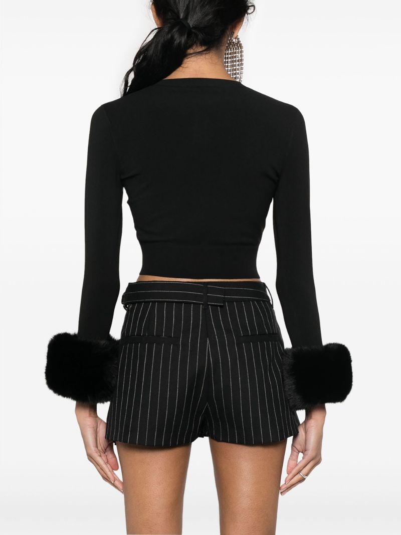Black Faux-fur Cuff Cropped Cardigan