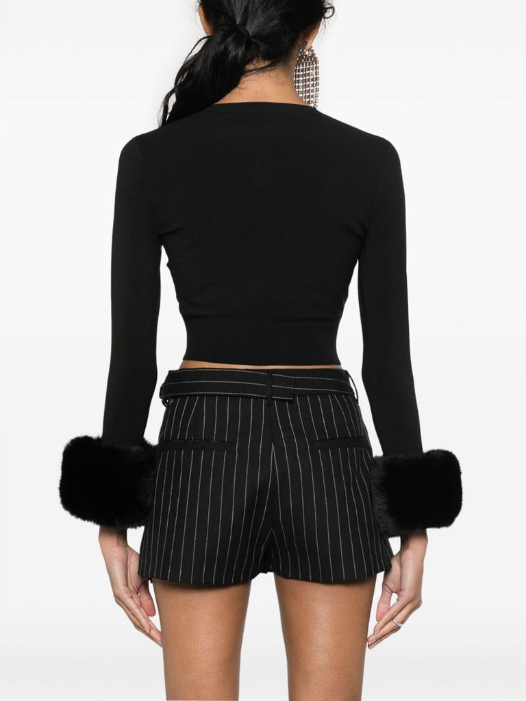 Black Faux-fur Cuff Cropped Cardigan
